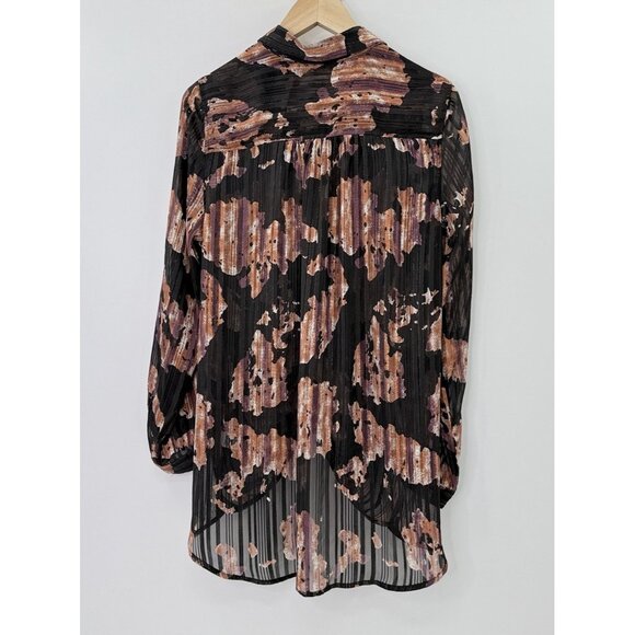 Caffe Marrakesh‎ Black Striped Chiffon Button Tie Front Blouse Size M Preppy - Picture 2 of 11